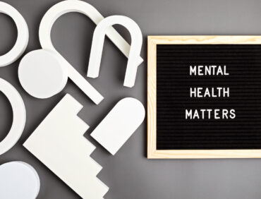 Mental health matters motivational quote on the letter board. Inspiration psycological text with geometric shapes