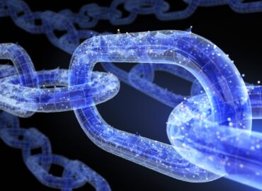 The chain with data. 3D illustration