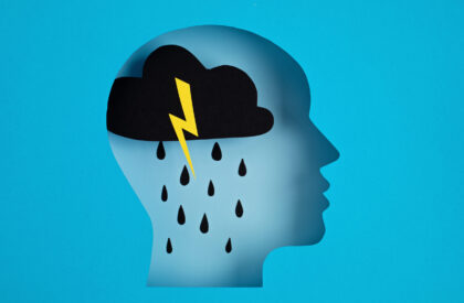 Papercut head, adult depression concept. Mental health problems, psychology, mental illness idea